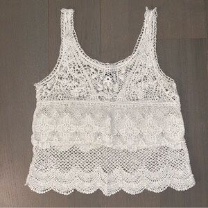 American Eagle Ivory Cream Cotton Crochet Tank Top